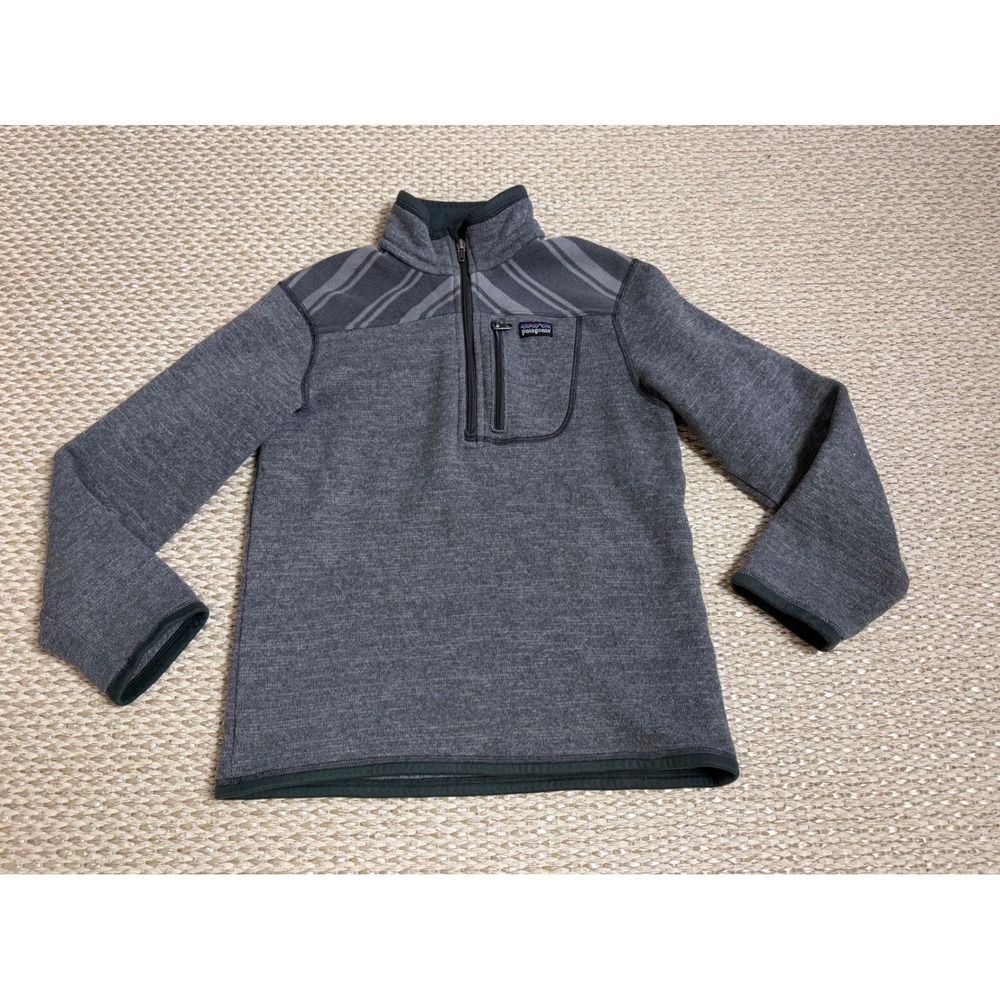 Patagonia Boys Better Sweater 1/4 Zip Fleece Pullover Gray Striped Size M 10